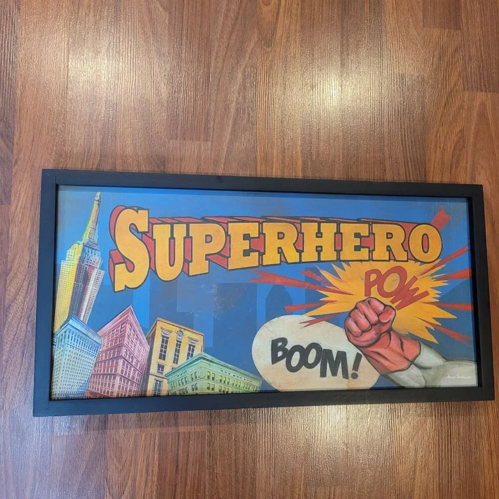Superhero Comic Style Wall Art Print Framed With Bold Colors & Action Words BOOM